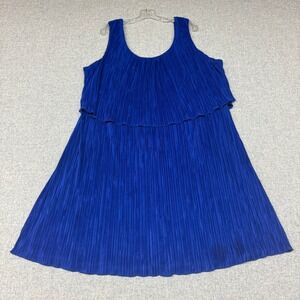Connected Woman Pleated Popover Dress 20W Royal Blue Tiered Sleeveless Cocktail